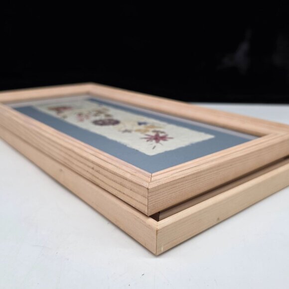 Pressed Flower Art In Wooden Frames Set Signed 2001 Blue & Green Mats Wall Decor - Picture 8 of 10